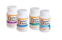 Doctor's Choice supplement bottles with white labels