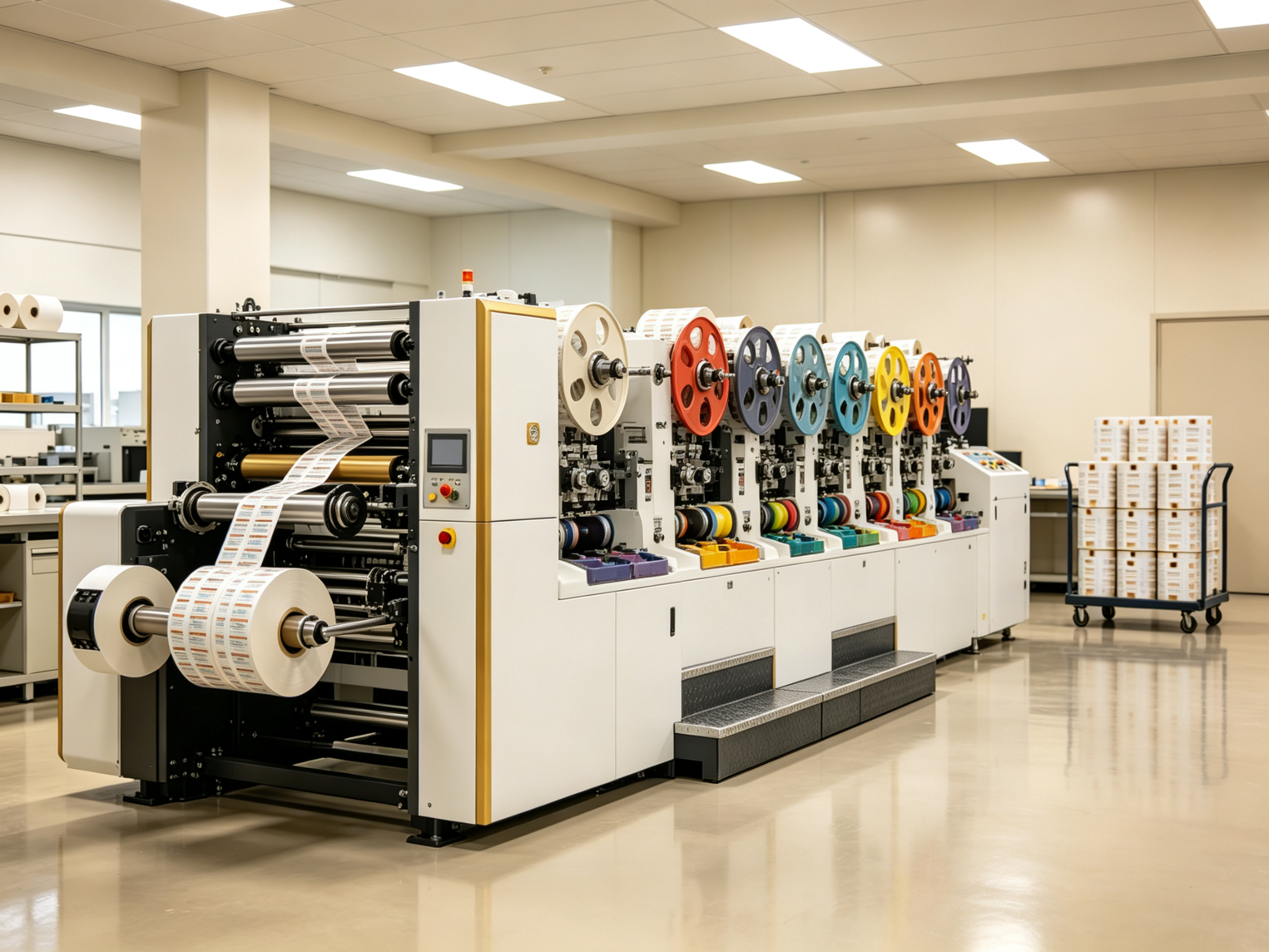 Clean and organised rotary label printing workshop at Meridien Printing Press