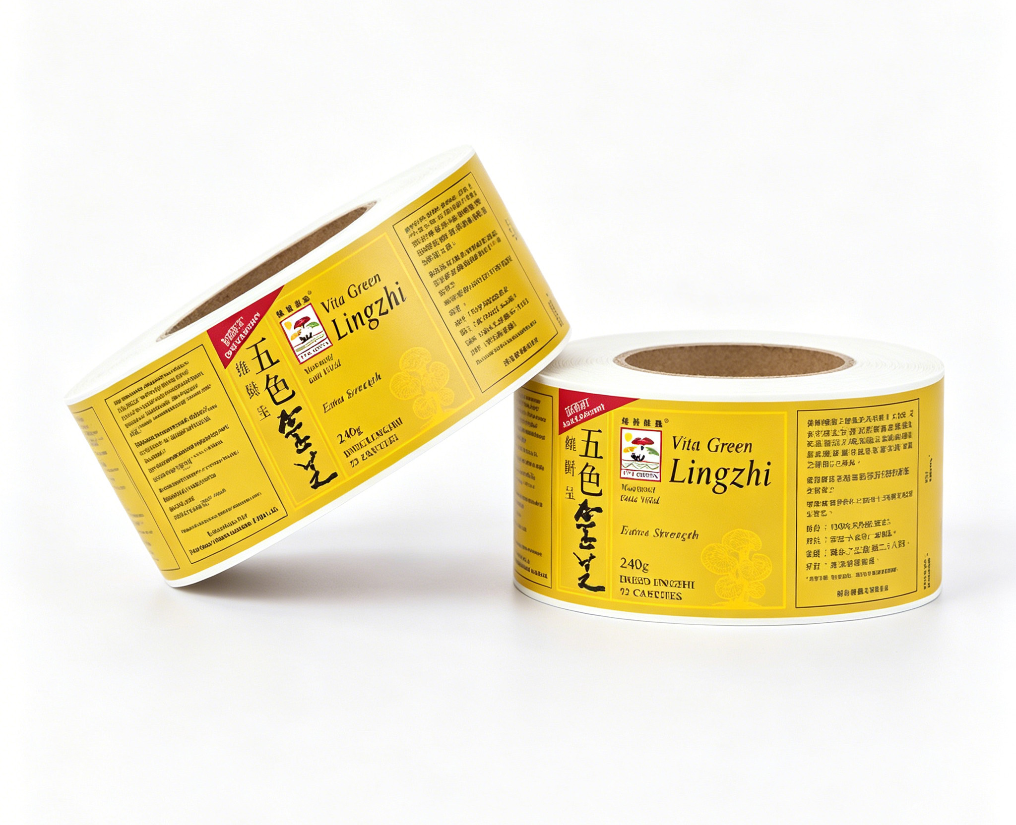 Vita Green lingzhi supplement label rolls